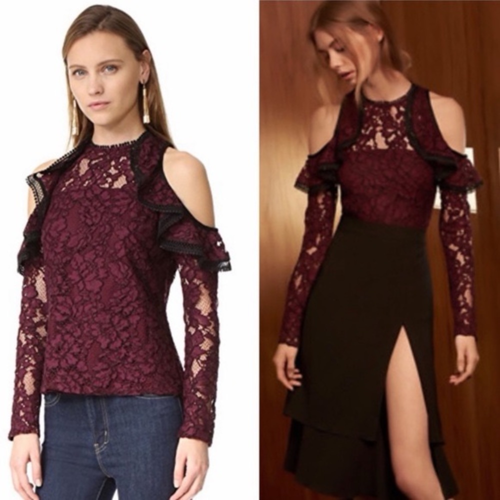 Alexis Women's Millie Cold Shoulder Lace Blouse Red‎ Black Large